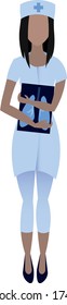 A woman with a radiograph in her hands. Research of the lung condition. Vector icon.