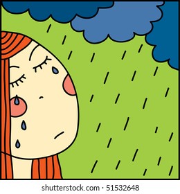 a woman with a rain cloud over her head crying eye water nature rain scene human women earth cloud person depression outdoors lady clouds scenery girls despair eyeball stare pupil distress tear crying
