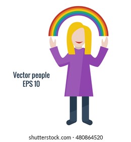 Woman with rainbows. Vector illustration.on a white background.