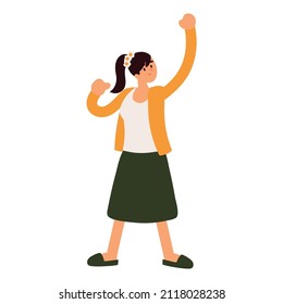 Woman Raised Arm Icon Isolated