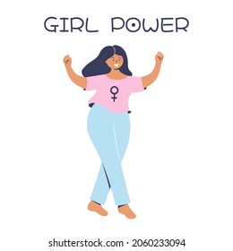 woman with raised fists. girl power banner