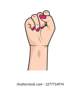 Woman raised hand. Feminism symbol. Sisterhood concept. Women rights symbol. Vector Illustration.