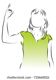 The woman raised her index finger up. Color vector illustration on the subject of gestures.
