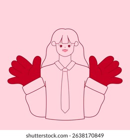 woman raising both hands up