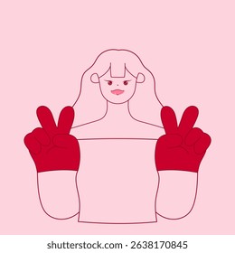 woman raising both hands making peace sign