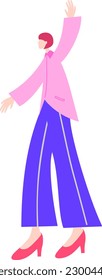 Woman raising hand celebrating success. Possitive woman character design illustration.