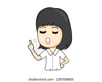 Woman raising hand up to say no. Cartoon vector illustration.