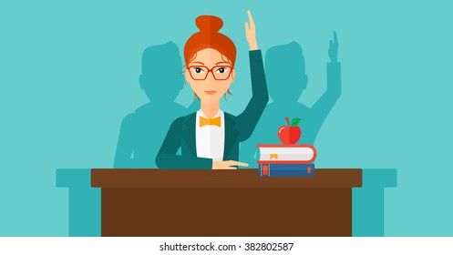 Woman raising her hand.