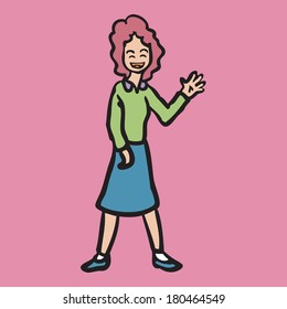 Woman raising her hand to say hi