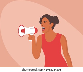 Woman Raising Her Voice With A Megaphone. Vector Illustration. 