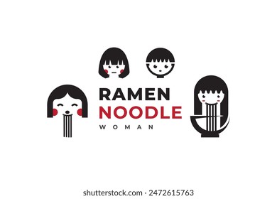 mujer ramen comida logo Vector Plantilla