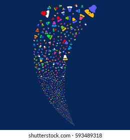 Woman random fireworks stream. Vector illustration style is flat bright multicolored iconic symbols on a blue background. Object fountain combined from scattered pictographs.