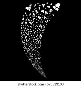 Woman random fireworks stream. Vector illustration style is flat white iconic symbols on a black background. Object fountain combined from scattered symbols.