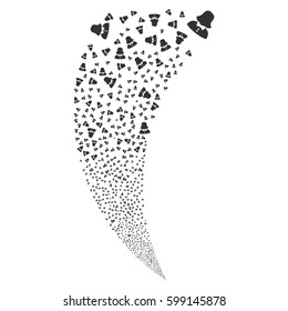 Woman random fireworks stream. Vector illustration style is flat gray iconic symbols on a white background. Object fountain done from scattered pictographs.