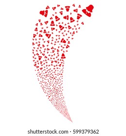 Woman random fireworks stream. Vector illustration style is flat red iconic symbols on a white background. Object fountain constructed from scattered icons.