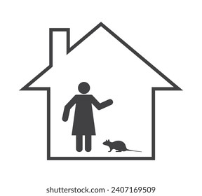 Woman with rat mouse in house icon