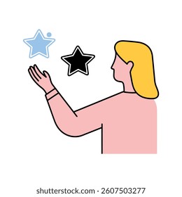 Woman Reaching Stars coloring icon aspiration and Dreams.