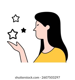Woman Reaching Stars coloring icon aspiration and Dreams.