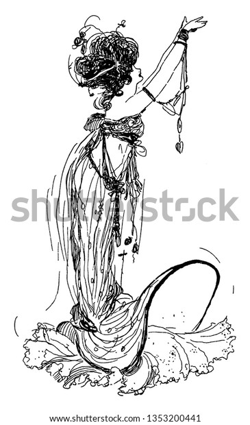 Woman Reaching Towards Sky Vintage Line Stock Vector Royalty Free