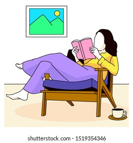 woman read book flat vector illustration