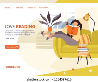 woman read book, landing page illustration of reading