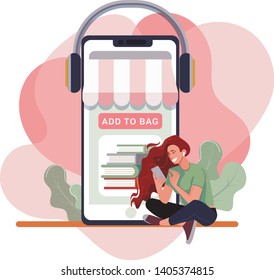 Woman Read Book near Window, Night View Vector Illustration. Love Reading, Home Evening Relaxation, Rest Cozy Living Room