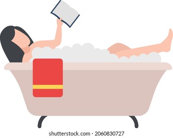 woman reading book in bathtub in the bathroom Concept Vector Color Icon Design, Free time activities Symbol, Extracurricular activity Sign, hobbies interests Stock Illustration