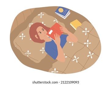 woman reading a book in bed, woman reading a book before going sleep, happy world book day. flat vector isolated in white background.