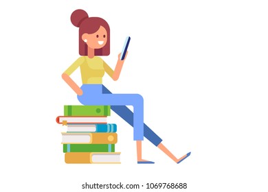 Woman reading a book. Cartoon flat vector illustration isolated on white background.