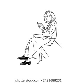 Woman reading book City People Casual lifestyle Hand drawn line art Illustration