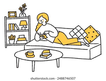 Woman reading a book in a comfortable position