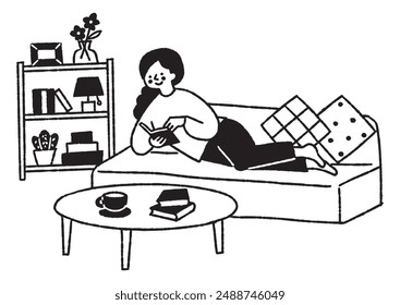 Woman reading a book in a comfortable position_2