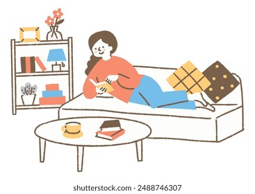 Woman reading a book in a comfortable position_Color