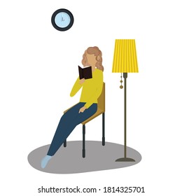 Woman reading a book concept. Creative idea design. Flat vector for template, brochure or presentation.