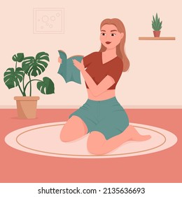 Woman reading book. Distance studying. Read more book concept. Flat vector illistration