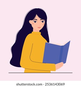 A woman reading a book. Education and learning. Flat vector illustration.