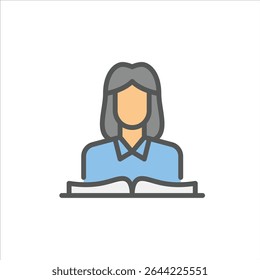 Woman reading book filled outline icon. bookworm color line illustration.
