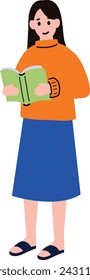 a woman reading book flat style isolated on background