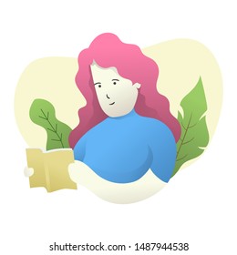 Woman reading a book flat vector illustration