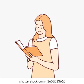 Woman reading a book. Hand drawn style vector design illustrations.