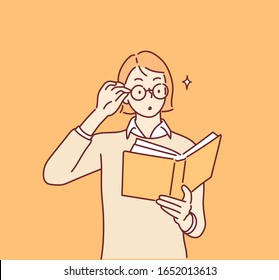 Woman reading a book. Hand drawn style vector design illustrations.