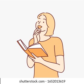 Woman reading a book. Hand drawn style vector design illustrations.