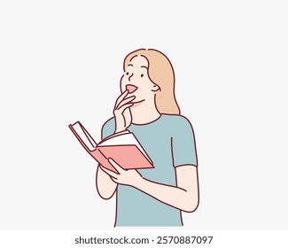 Woman reading a book. Hand drawn style vector design illustrations.	
