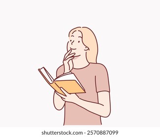 Woman reading a book. Hand drawn style vector design illustrations.	