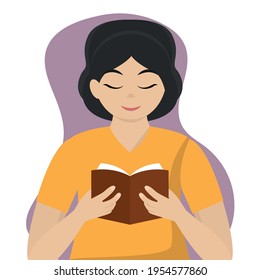 Woman reading a book. Hobbies concept - Vector illustration