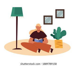 Woman reading a book at home design, Education literature and read theme Vector illustration