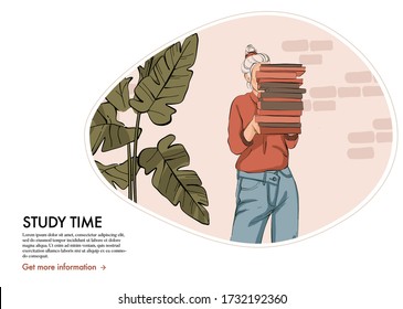 Woman reading book illustration, Girl on weekend quote concept. Spending saturday fashion cartoon art, city vibes sketch vector. Modern landing page, advertising stylish  drawing .