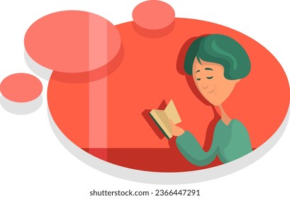 Woman reading book, illustration, vector on a white background.