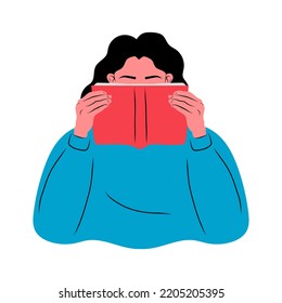 Woman Reading Book Illustration. Reading book while standing. Library book.
