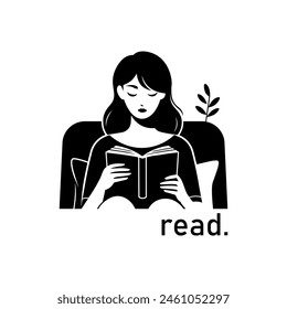 Woman reading book on sofa vector illustration